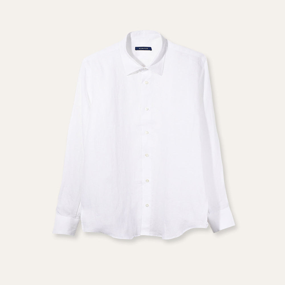 قميص كتان كلاسيكي باللون الأبيض