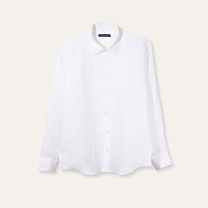 قميص كتان كلاسيكي باللون الأبيض