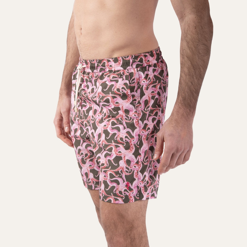 Swim Shorts Long Octopus Olive - Swimshorts_Man - KAMPOS