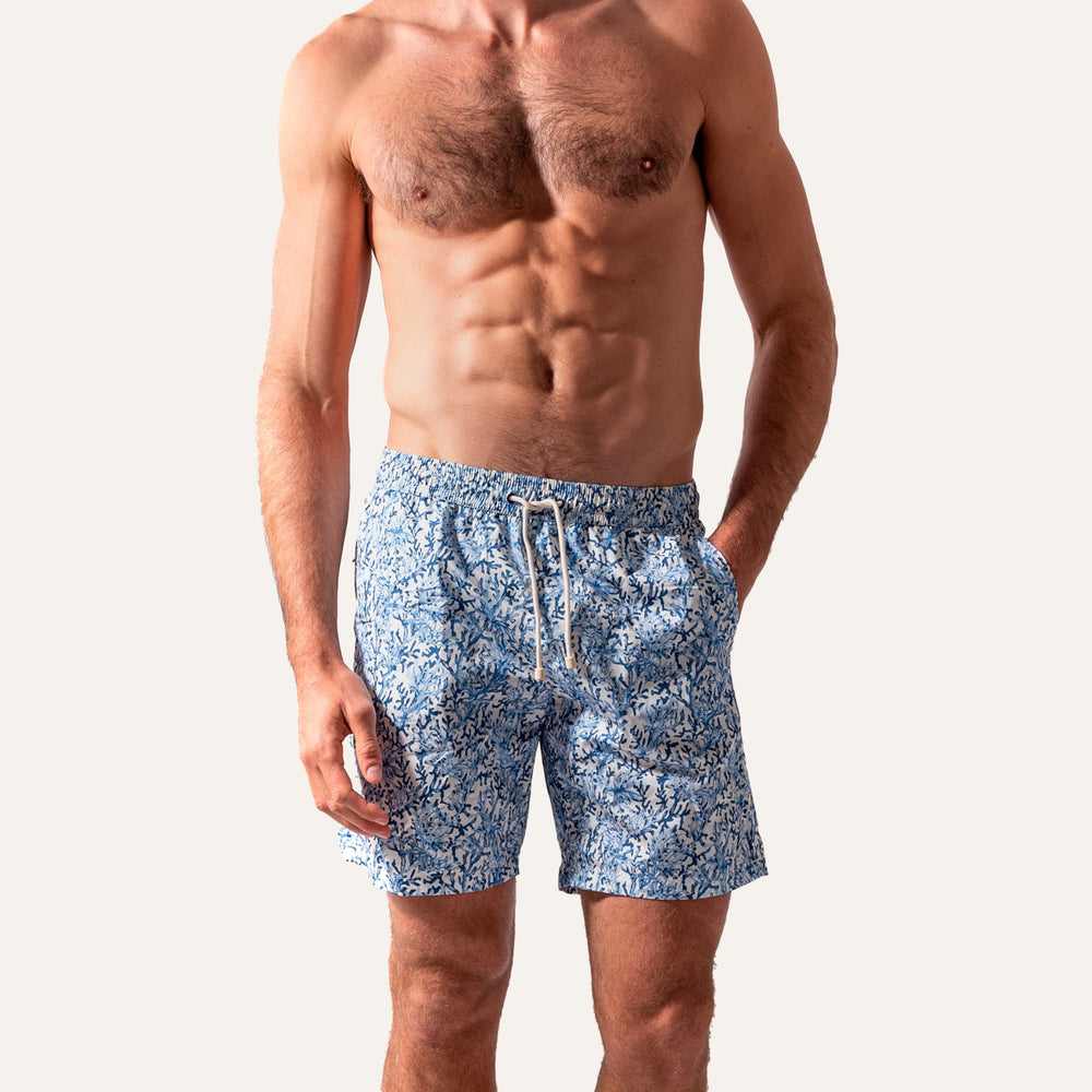 شورت سباحة طويل باللون الأزرق المرجاني