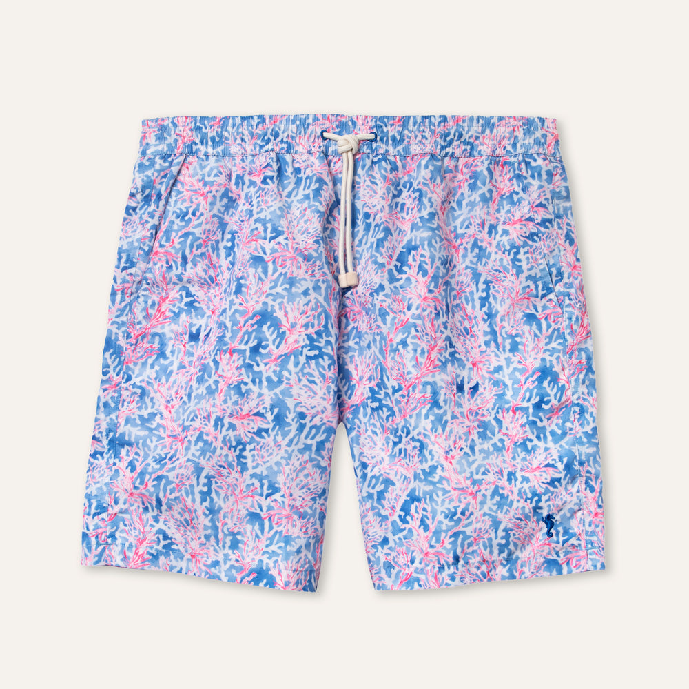 شورت سباحة طويل باللون الأحمر المرجاني