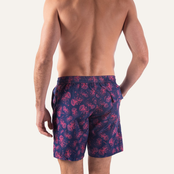 شورت سباحة طويل من قنديل البحر باللون الأزرق البحري