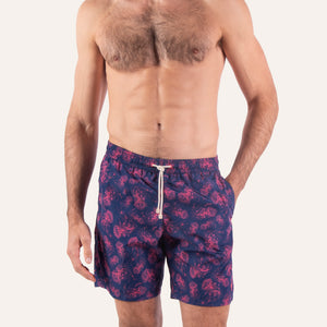 شورت سباحة طويل من قنديل البحر باللون الأزرق البحري