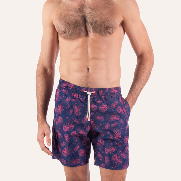 شورت سباحة طويل من قنديل البحر باللون الأزرق البحري